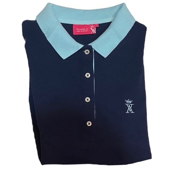 Vicompte A Navy Blue / Light Blue Polo Size 3 (Small USA) - Picture 8 of 8